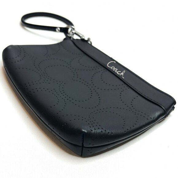 Coach Black Perforated Signature C Leather Corner Zip Wristlet EUC - Picture 5 of 7